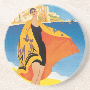 Posavasos De Arenisca Viajes Vintage, Vacaciones en la Playa de Calvi, C