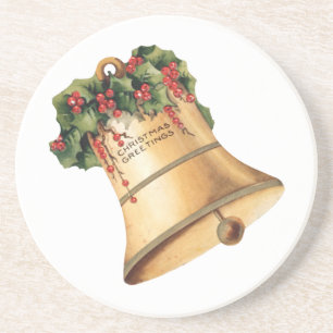Posavasos De Arenisca Viejas campanas de oro navideñas, saludos de tempo