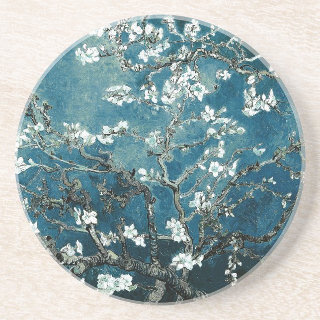 Posavasos De Arenisca Vincent Van Gogh Almond Blossoms Oscuro Verde azul (Frente)