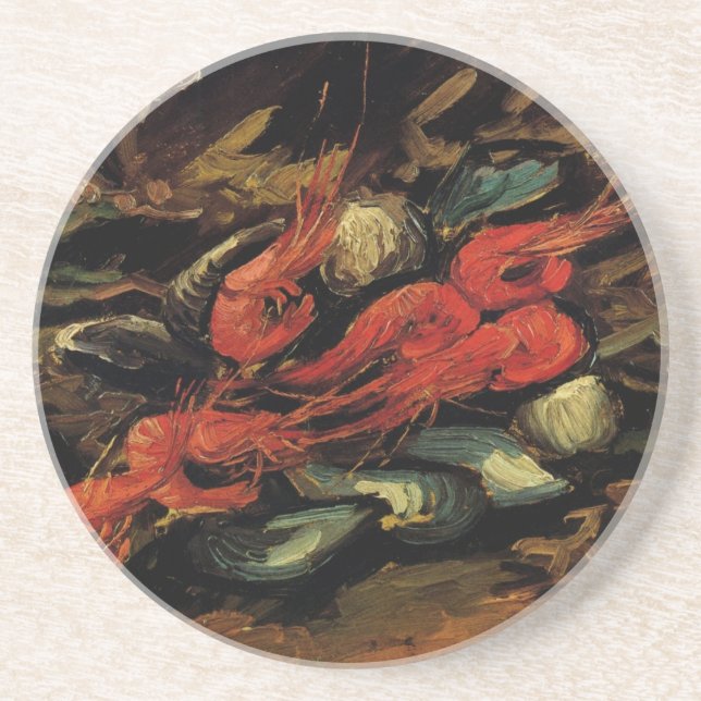 Posavasos De Arenisca Vincent van Gogh - Aún vitales mejillones y camaro (Frente)