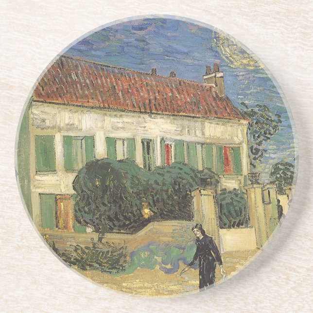 Posavasos De Arenisca Vincent van Gogh - Casa Blanca de noche (Frente)