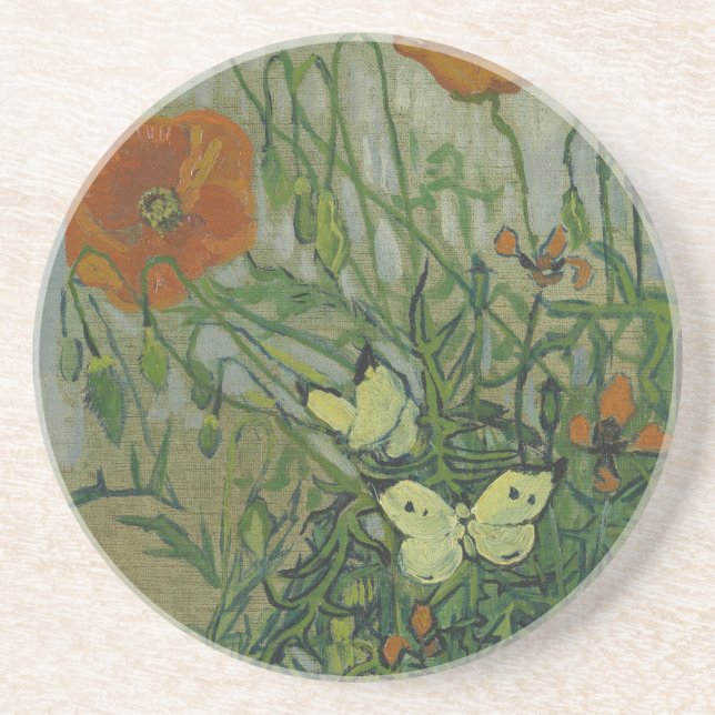 Posavasos De Arenisca Vincent van Gogh - Mariposas y Papas (Frente)