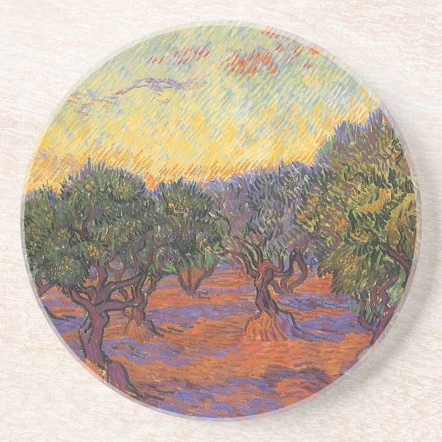 Posavasos De Arenisca Vincent van Gogh - Olive Grove, Naranja Sky (Frente)