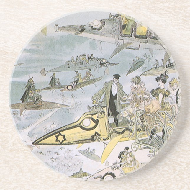 Posavasos De Arenisca Viñeta Ciencia Ficción Carros Futuristas, taxis (Frente)