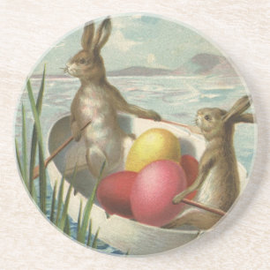Posavasos De Arenisca Vintage Bunnies en barco, encantadores saludos de 