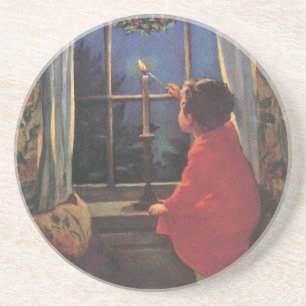 Posavasos De Arenisca Vintage Christmas Eve de Jessie Willcox Smith