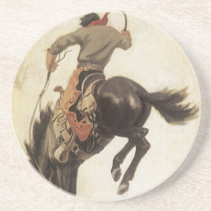 Posavasos De Arenisca Vintage Cowboy, Bronco Buster Study by NC Wyeth