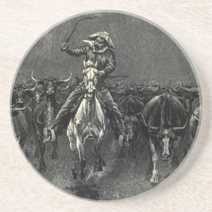 Posavasos De Arenisca Vintage Cowboys, una estampida de Frederic Remingt