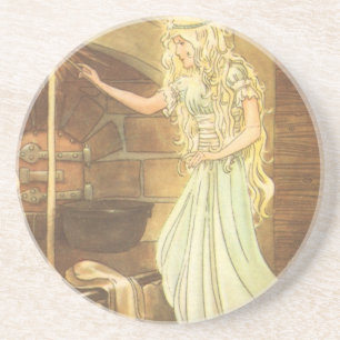 Posavasos De Arenisca Vintage Fairy Tale, Cinderella and Fairy Godmother