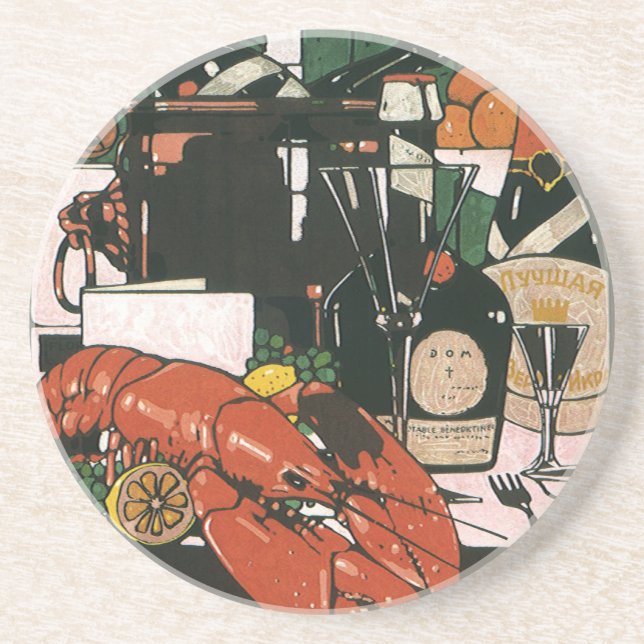 Posavasos De Arenisca Vintage Lobster Champagne; elegante Fiesta (Frente)