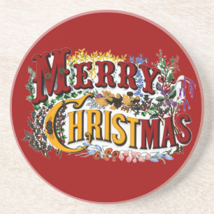 Posavasos De Arenisca Vintage Merry Christmas Coasters