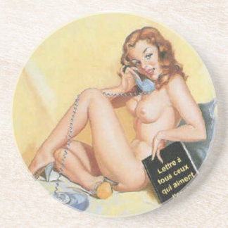 Posavasos De Arenisca Vintage Naughty Hello Pin Up Chica