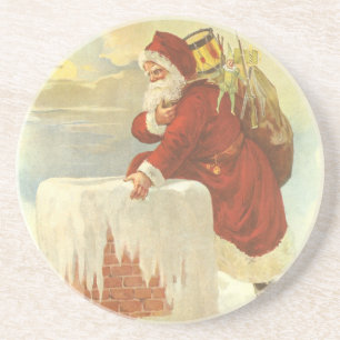 Posavasos De Arenisca Vintage Navidad Victoriano Papá Noel en Chimney