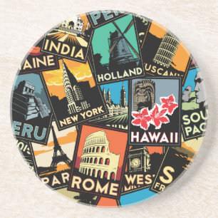 Posavasos De Arenisca Vintage retro Europa Asia los E.E.U.U. de los