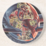 Posavasos De Arenisca Vintage Science Ficción Astronauta Rocket Spaceshi<br><div class="desc">Viaje futurista de ilustracion de la ciencia ficción y imagen del transporte. Una nave espacial transparente que vuela sobre el planeta tierra con un piloto astronauta. Un clásico de los años 50: el diseño de ciencia ficción de historietas retro del futuro.</div>