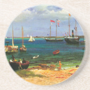 Posavasos De Arenisca Vintage Seascape, puerto de Nassau, por Bierstadt