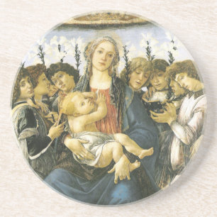 Posavasos De Arenisca Virgen, niño y ornamento de los ángeles