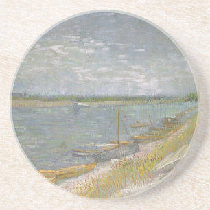 Posavasos De Arenisca Vista de un río con botes de remo por Vincent van