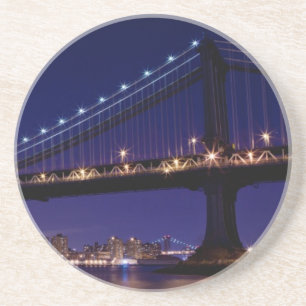 Posavasos De Arenisca Vista del puente de Manhattan en la noche