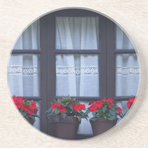 Posavasos De Arenisca Viviendas con flores en ventanas