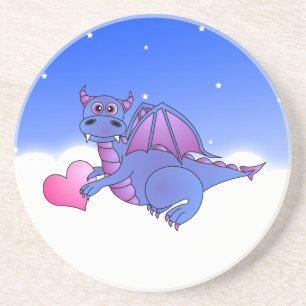 Posavasos De Arenisca Vuelo púrpura azul lindo del dragón en nubes con