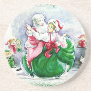 Posavasos De Arenisca Waltzing Santa & Mrs Claus Coaster