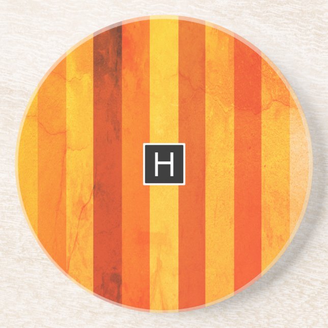 Posavasos De Arenisca Warm Weathered Naranja Tiras Rojas Monograma (Frente)