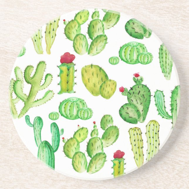 Posavasos De Arenisca Watercolor Cacti (Frente)