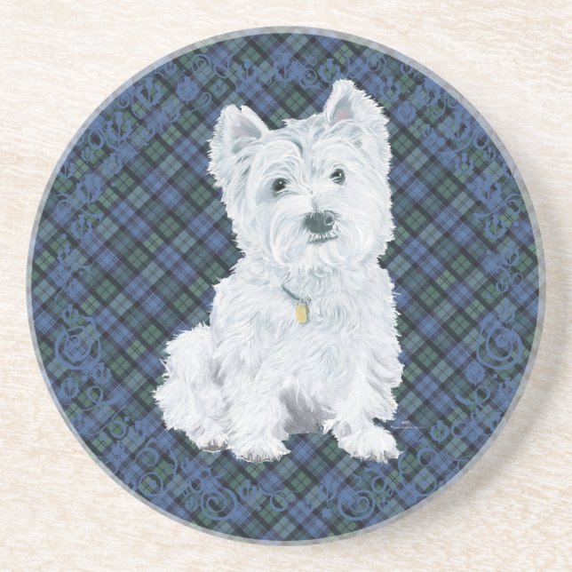Posavasos De Arenisca Westie Black Watch Tartán (Frente)