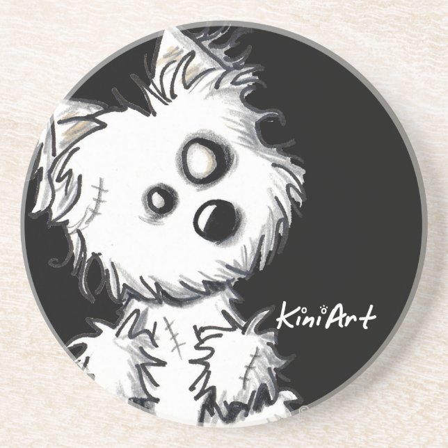 Posavasos De Arenisca Westie Zombie Dog Coaster (Frente)