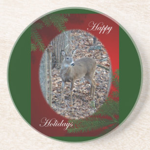 Posavasos De Arenisca Whitetail Deer Spike Buck Felices Fiestas