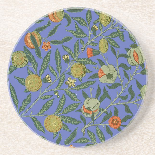 Posavasos De Arenisca William Morris Papel de fondo azul granate (Frente)