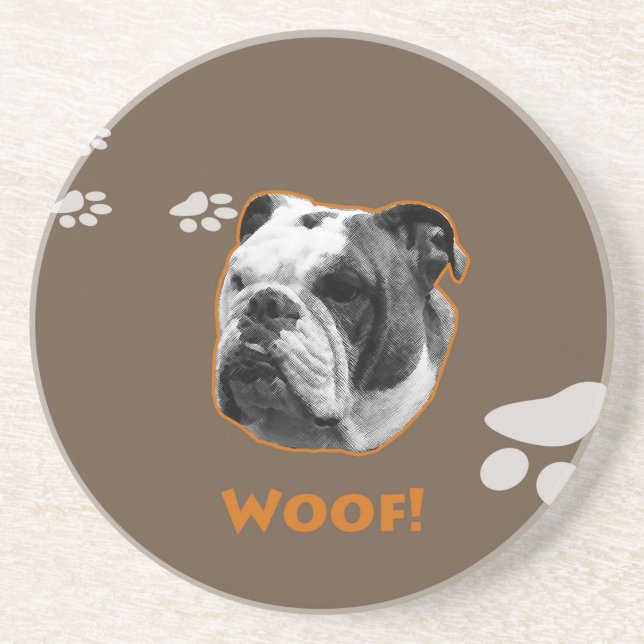 Posavasos De Arenisca Woof, Bulldog inglés (Frente)