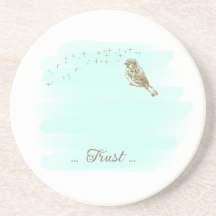 Posavasos de arenisca y escritura pájaros Aqua
