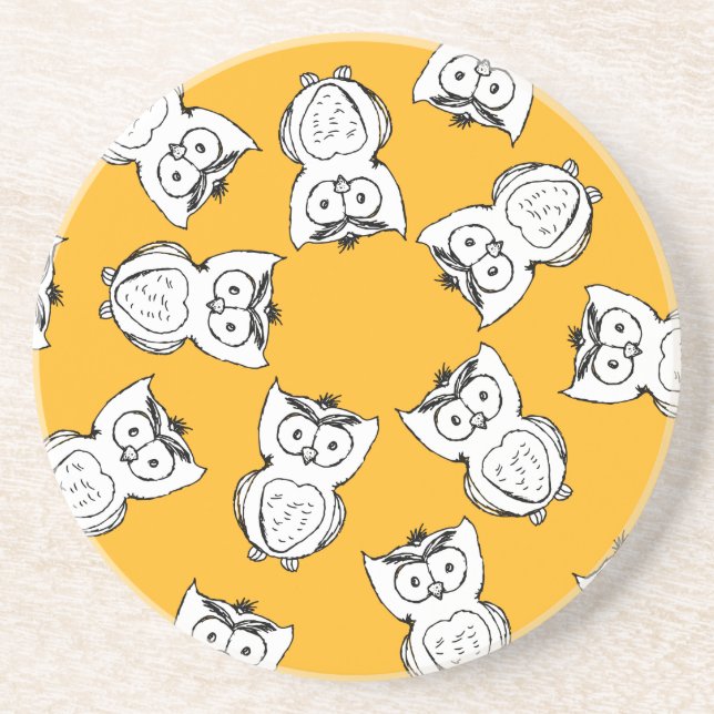 Posavasos De Arenisca Yellow Cute Animal Pattern Cartoon Owl Pattern (Frente)