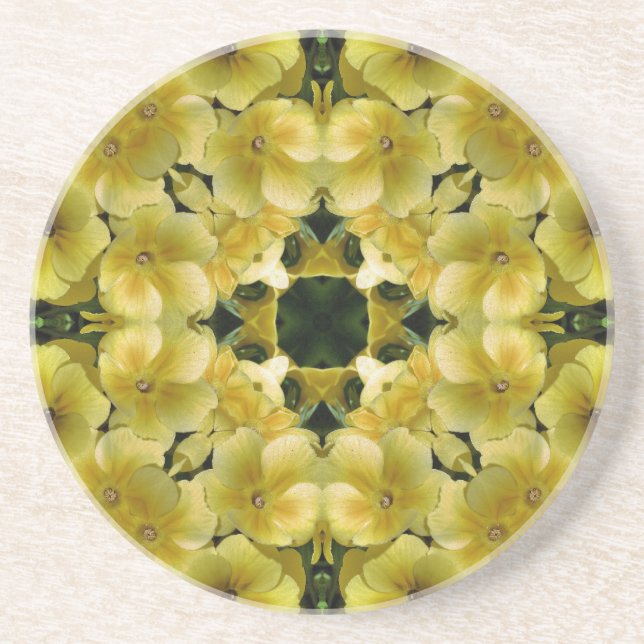 Posavasos De Arenisca Yellow Primrose Kaleidoscope Flor Coaster (Frente)