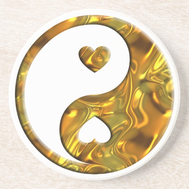 Posavasos De Arenisca Yin & Yang / Oro del corazón (Frente)