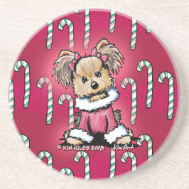 Posavasos De Arenisca Yorkie Candy Cane Cutie Coaster