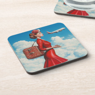 Posavasos de avión y dama elegante