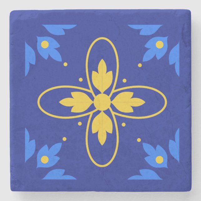 Posavasos de Azulejo Azul y Amarillo (Anverso)