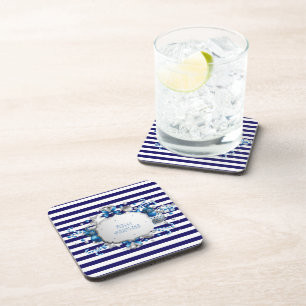 Posavasos de bebida a rayas azules de Navidad