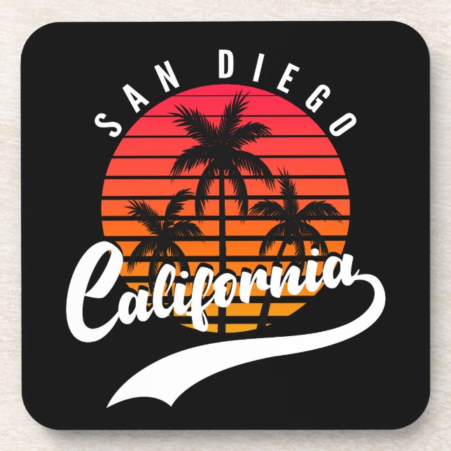 Posavasos de Bebida Atardecer Retro de San Diego C (Frente)