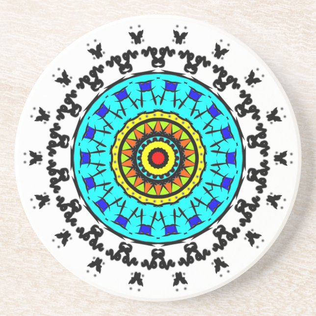 Posavasos de Bebida Floral Mandala Cian Dorado (Frente)