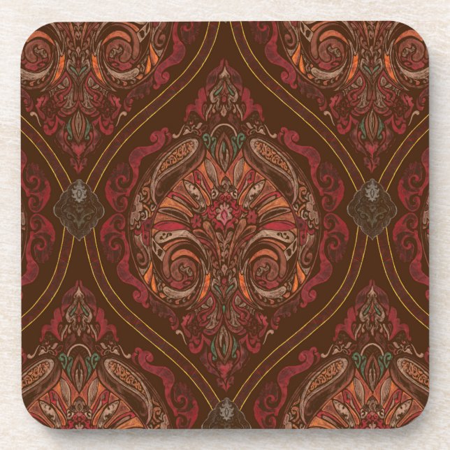 Posavasos de bebida vintage marrón con mandala de  (Frente)