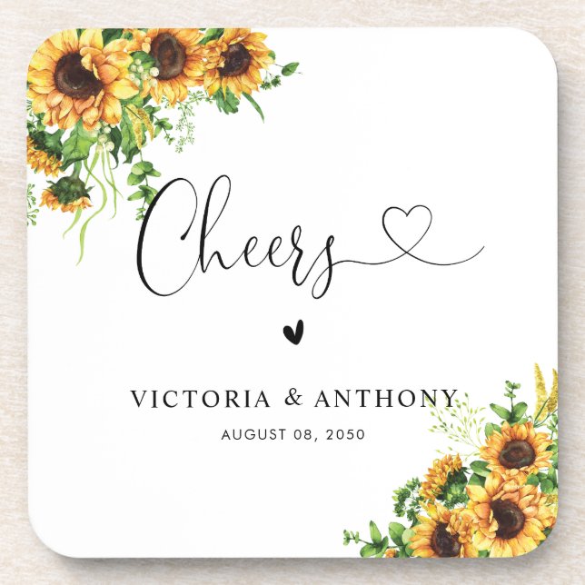 Posavasos de boda Cuadrado de Girasol (Frente)