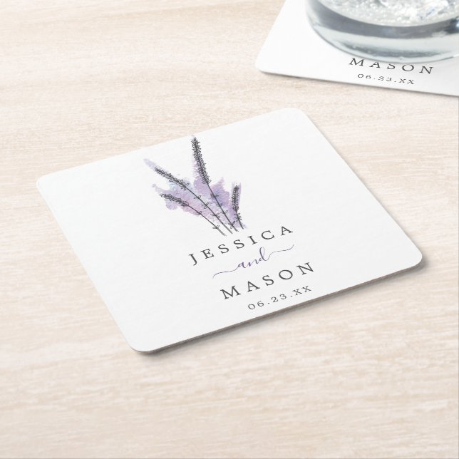 Posavasos de boda de lavanda minimalista (En perspectiva)