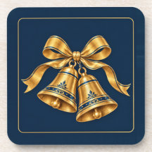 Posavasos de campanas de Navidad azules y dorados