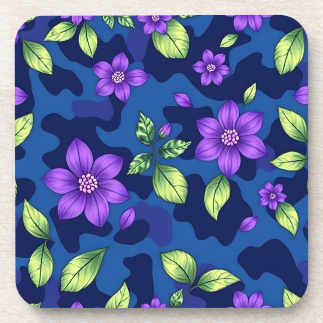 Posavasos de Camuflaje de Flores Azules Purpúreas  (Frente)