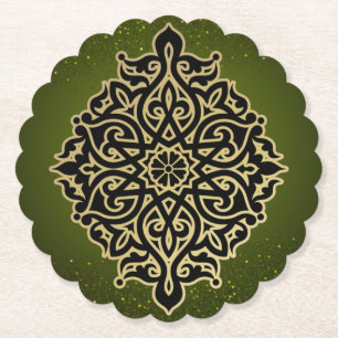 Posavasos de cartón verde con decoración