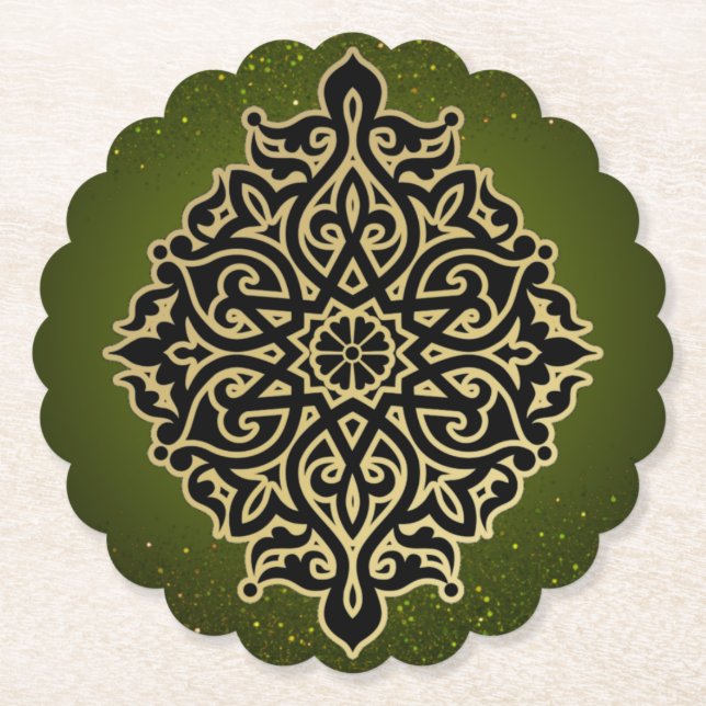 Posavasos de cartón verde con decoración (Anverso)